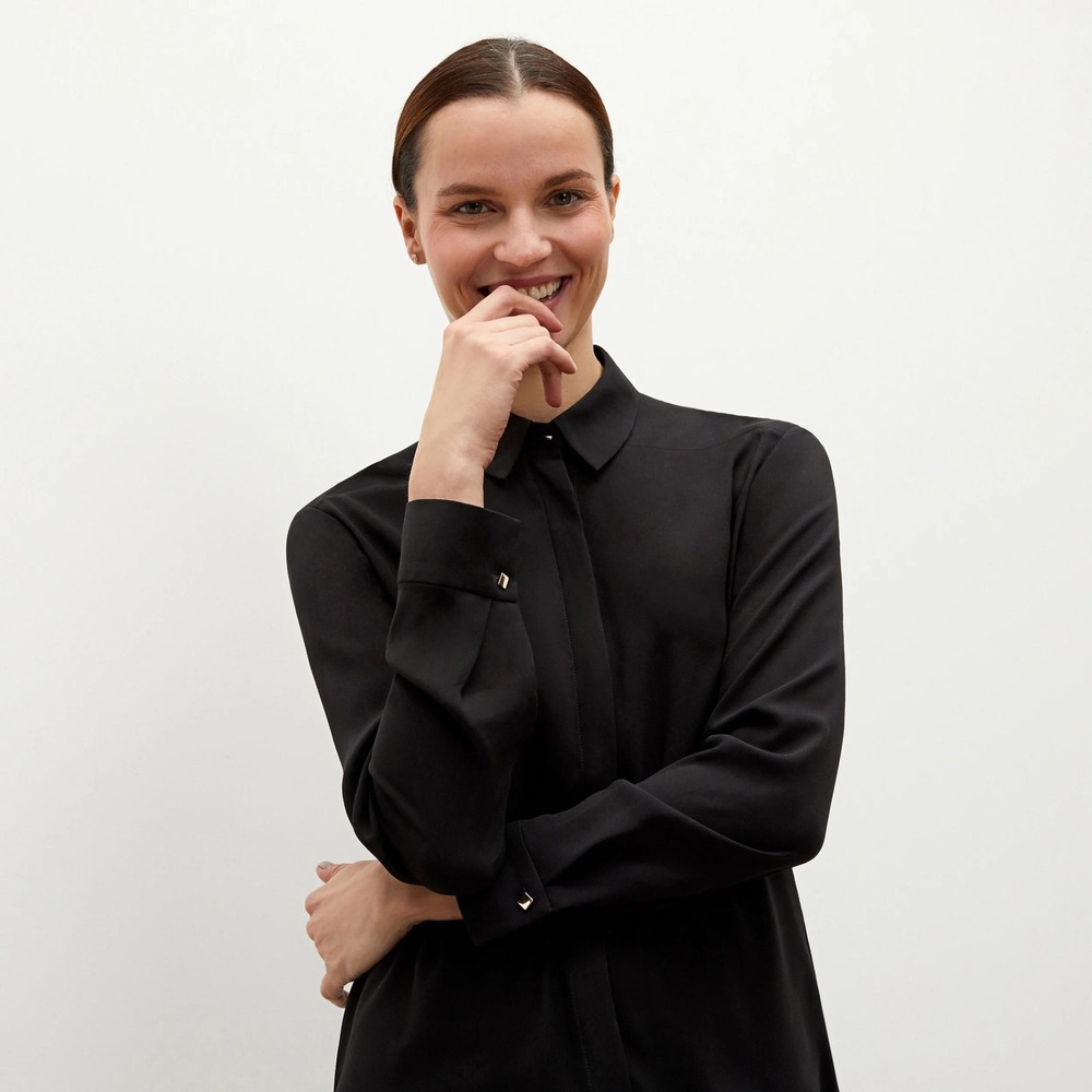 NEW MM Lafleur Black The Lagarde 3.0 Shirt Blouse Crepe Minimalist Size 12 - Picture 3 of 15